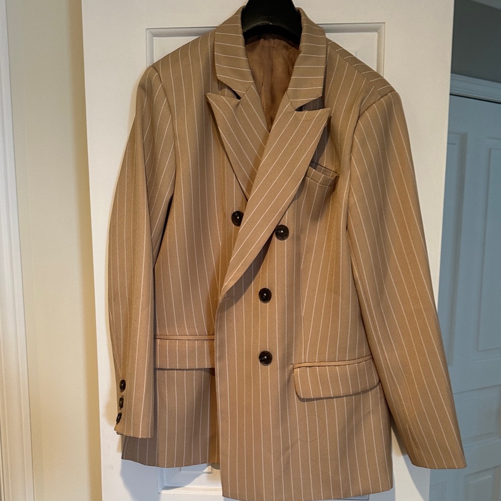 Classic Khaki Pinstripe Blazer